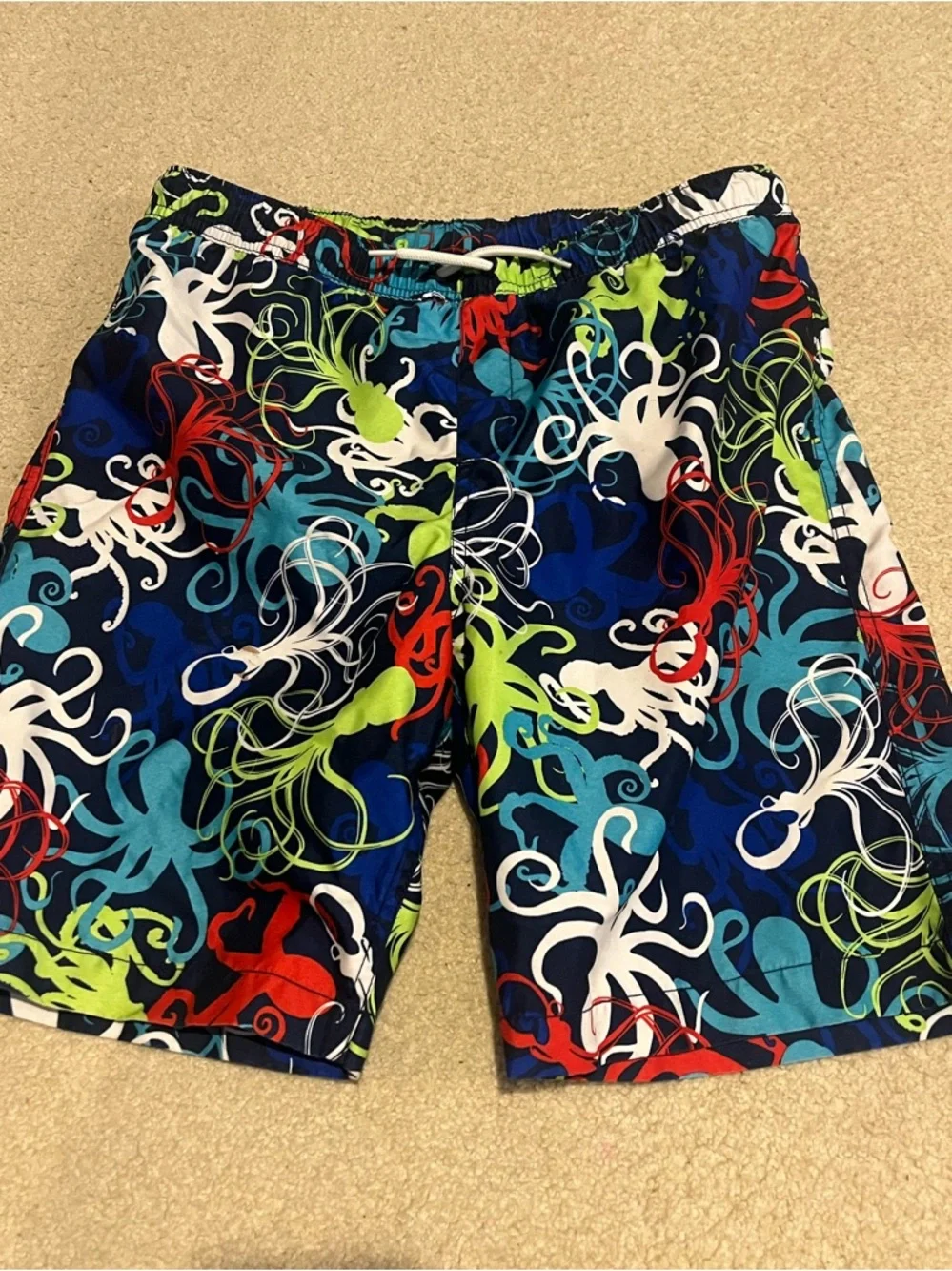 Boy’s husky Multicolor Octopus Print Swim suit trunks Shorts 8” inseam L 14H-16